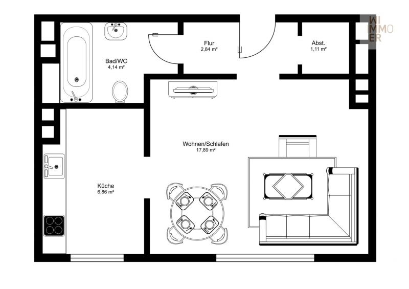 Grundriss 1-Zimmer-Wohnung