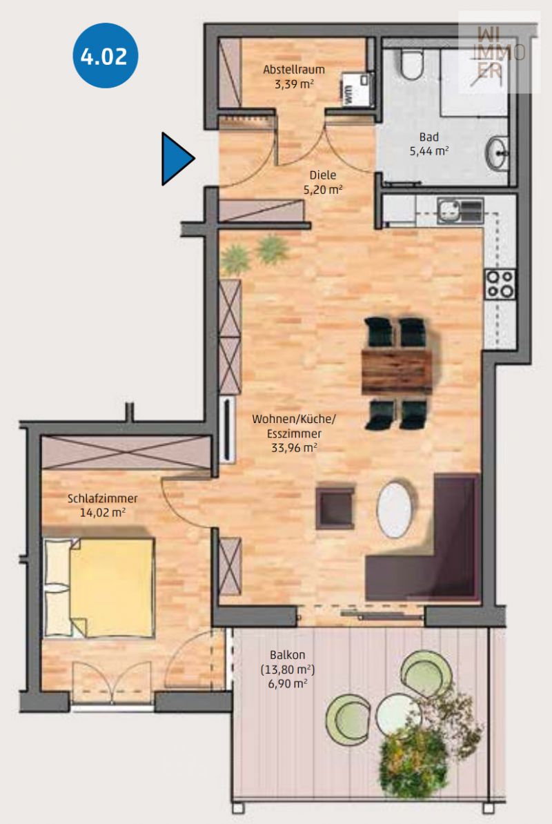 Haus C - Wohnung 4.02 - Grundriss Haus C - Wohnung 4.02 - Grundriss